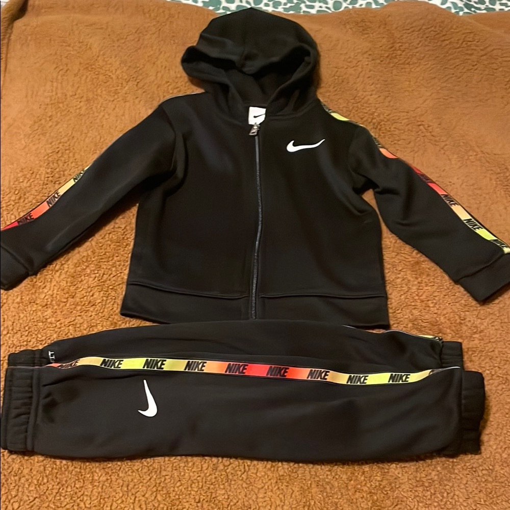 Nike Black Tracksuit with Colorful Stripes